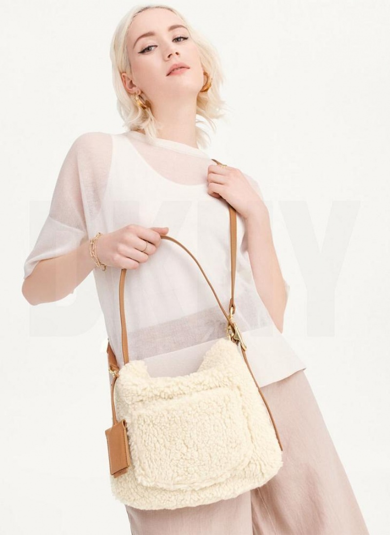 White DKNY The Optimist Small Sherpa Bags Tote Bags | USA-D1615