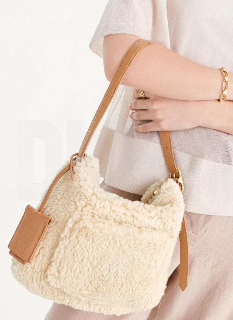 White DKNY The Optimist Small Sherpa Bags Tote Bags | USA-D1615