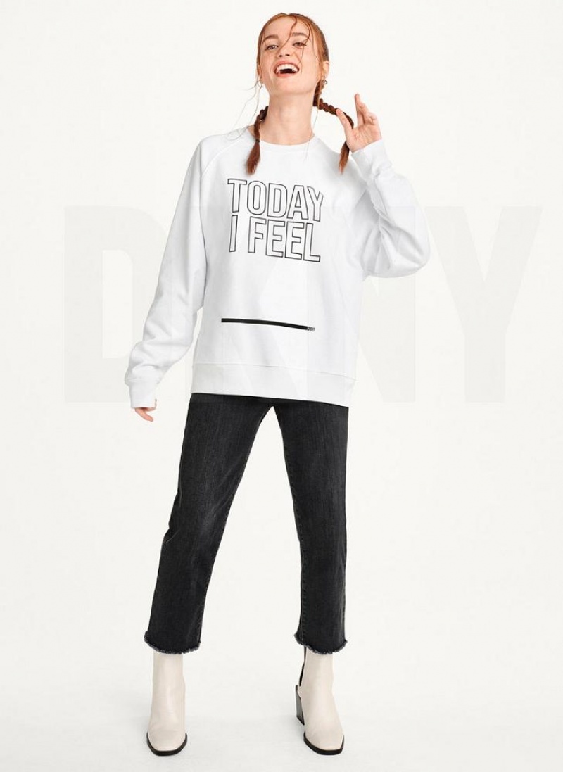 White DKNY Today I Feel Men's Sweatshirts | USA-D0142