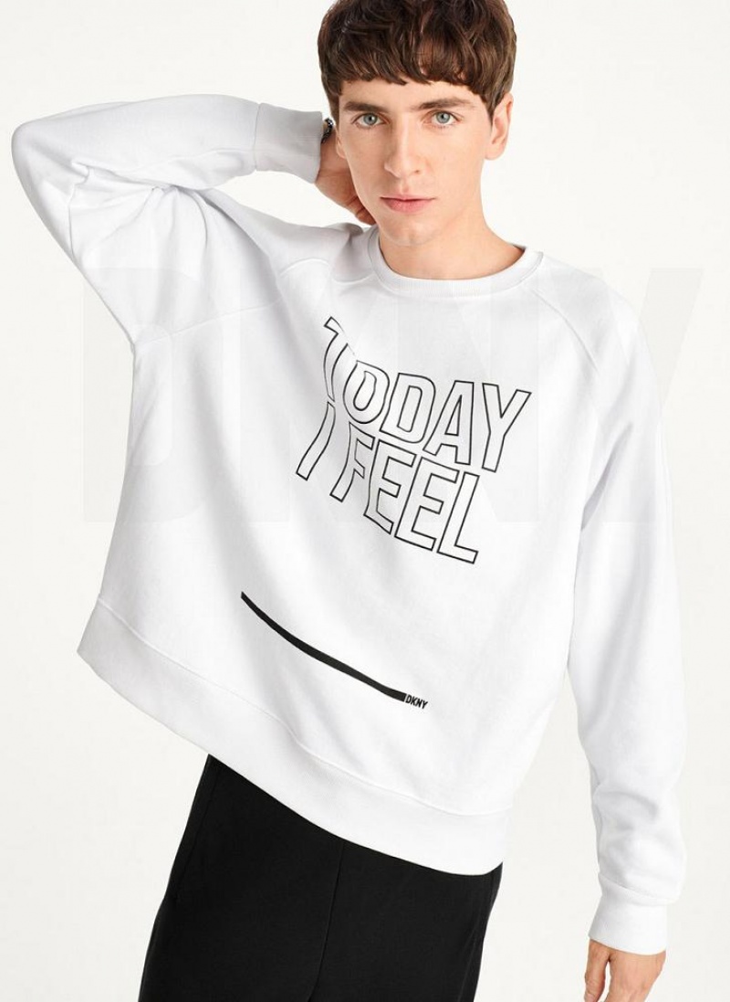 White DKNY Today I Feel Women's Sweatshirts | USA-D0361