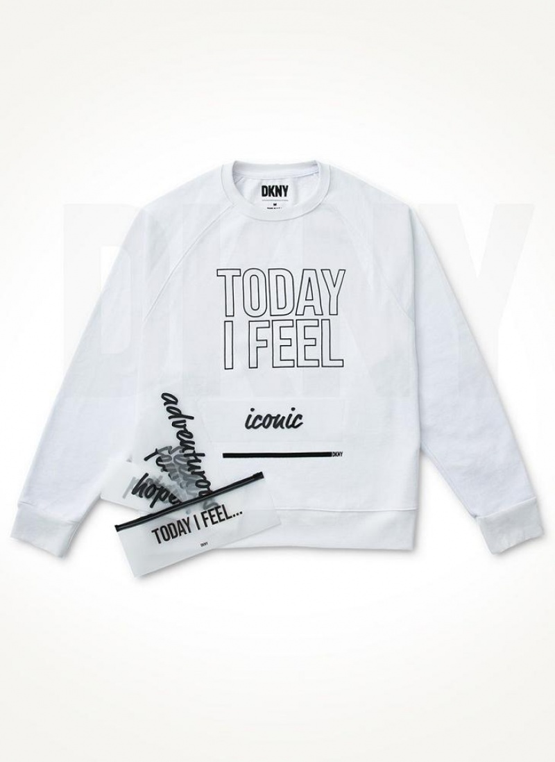 White DKNY Today I Feel Women\'s Sweatshirts | USA-D0361