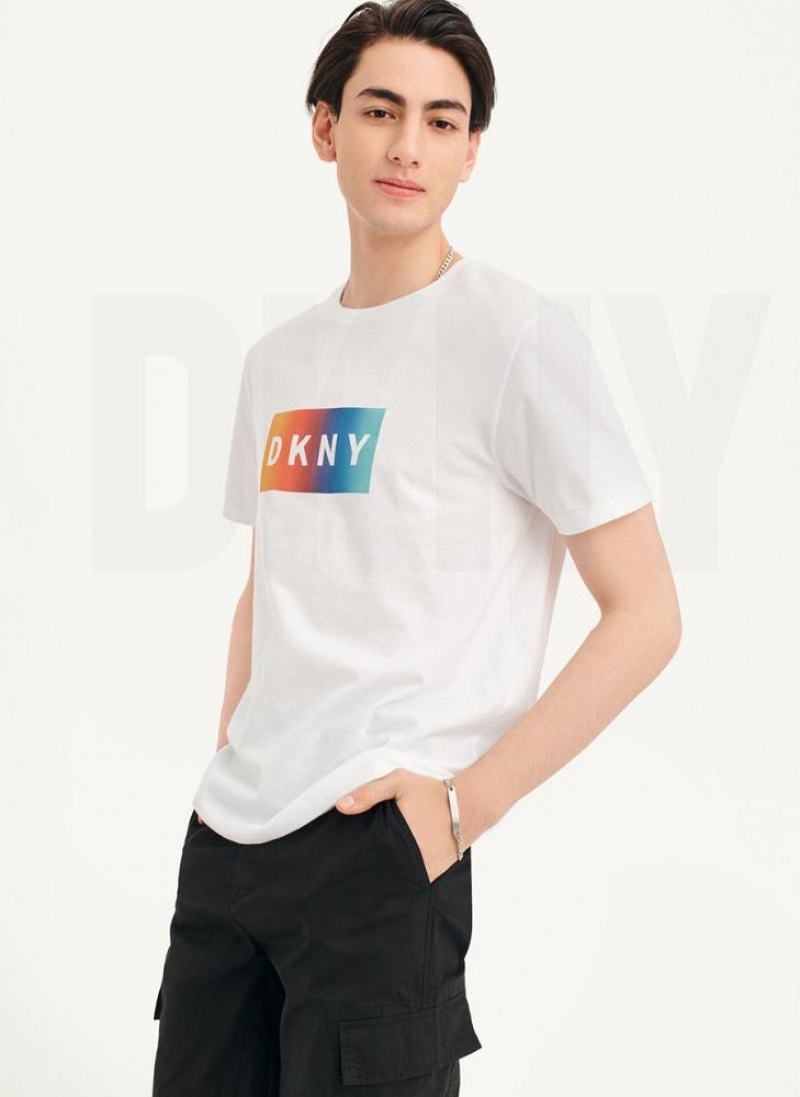 White DKNY Tropical Ombre Men's T Shirts | USA-D0575