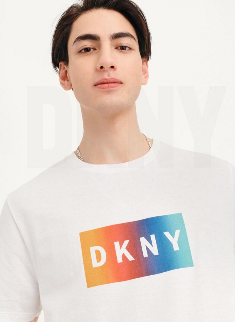 White DKNY Tropical Ombre Men's T Shirts | USA-D0575