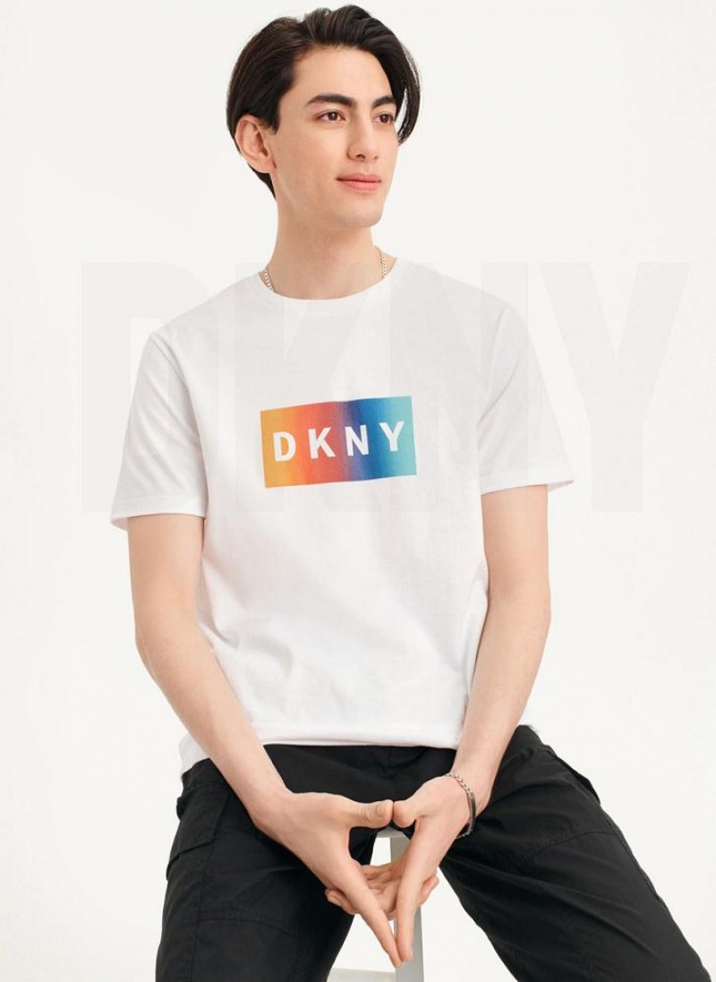White DKNY Tropical Ombre Men\'s T Shirts | USA-D0575