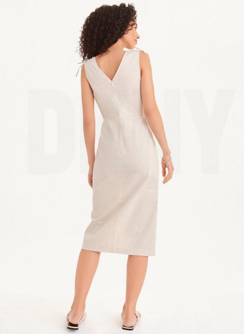 White DKNY V-Neck Women's Dresses | USA-D1722