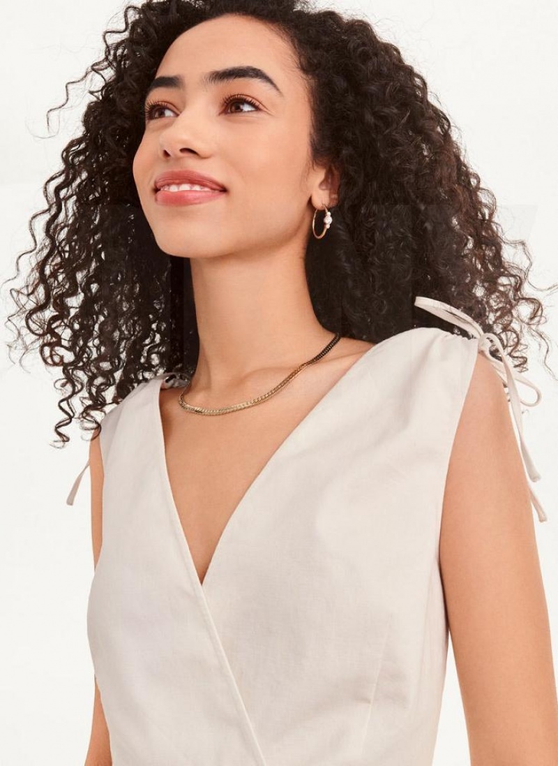 White DKNY V-Neck Women's Dresses | USA-D1722