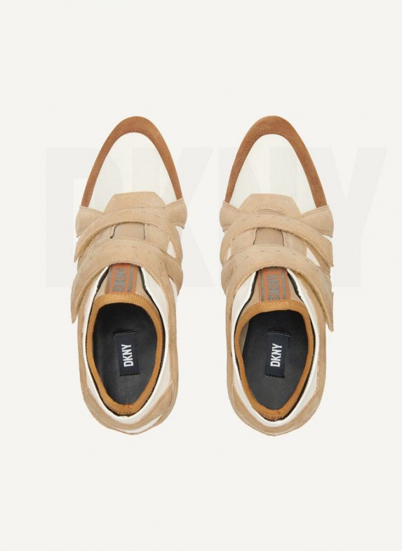 White DKNY Velcro Wedge Shoes Sneakers | USA-D1763