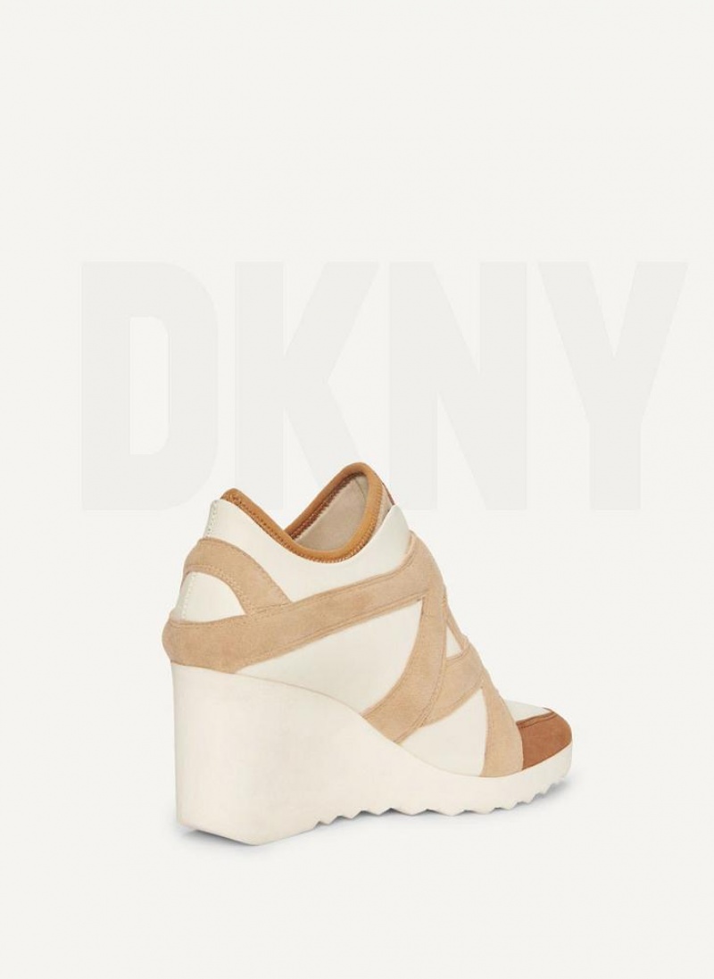 White DKNY Velcro Wedge Shoes Sneakers | USA-D1763