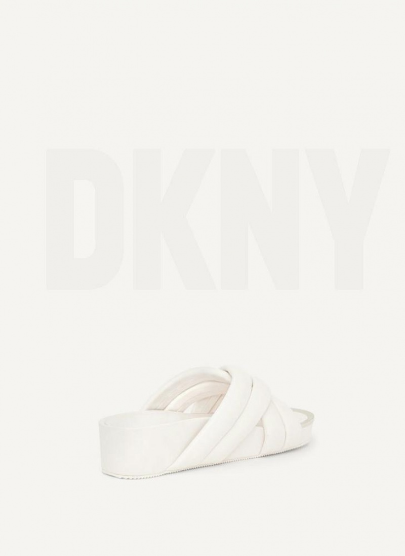 White DKNY Vienna Puffy Strap Shoes Slides | USA-D0825