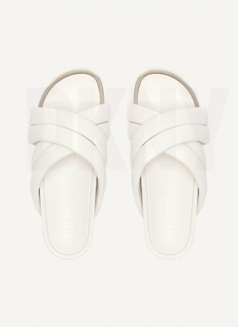 White DKNY Vienna Puffy Strap Shoes Slides | USA-D0825