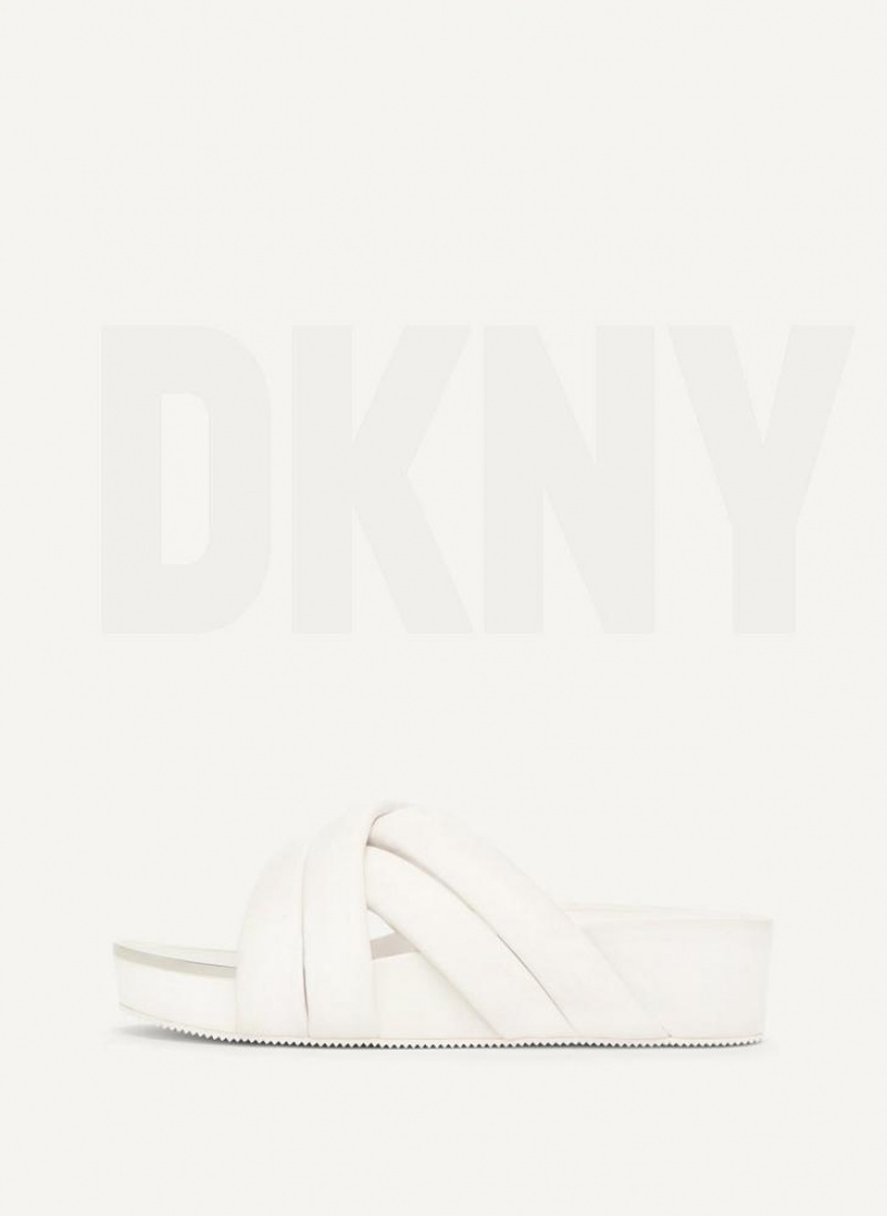 White DKNY Vienna Puffy Strap Shoes Slides | USA-D0825