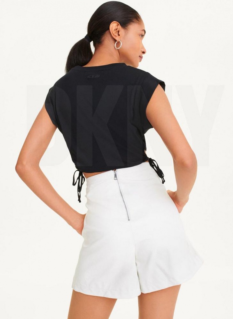 White DKNY Washed Vegan Leather Women's Shorts | USA-D0857