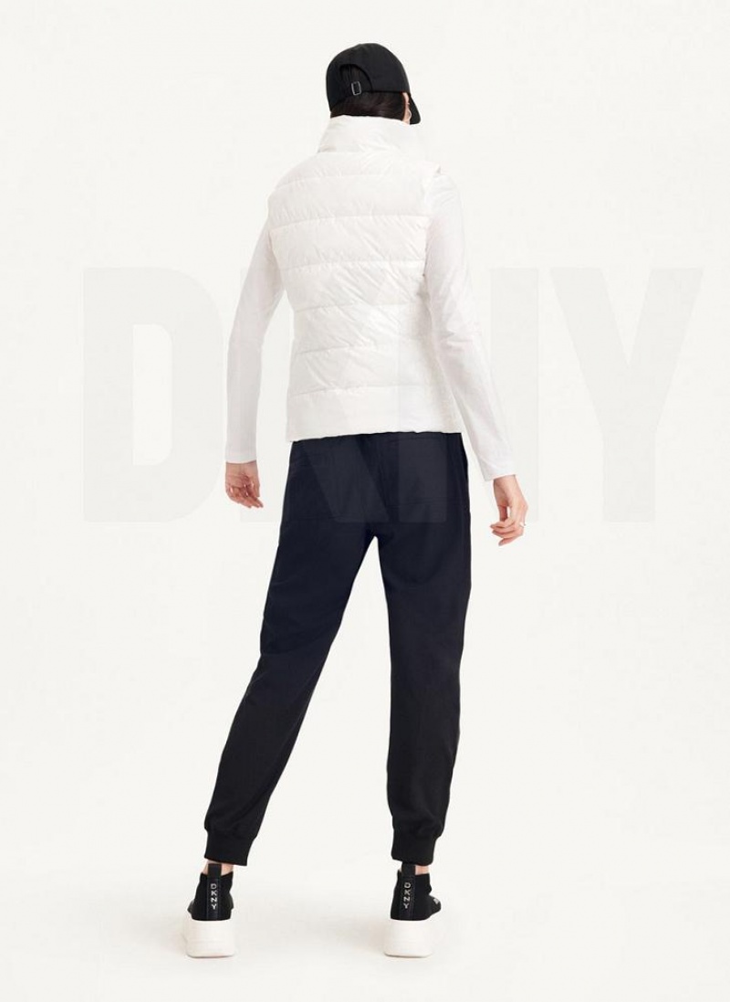 White DKNY Wet Token Logo Puffer Vest Women's Coats | USA-D1004