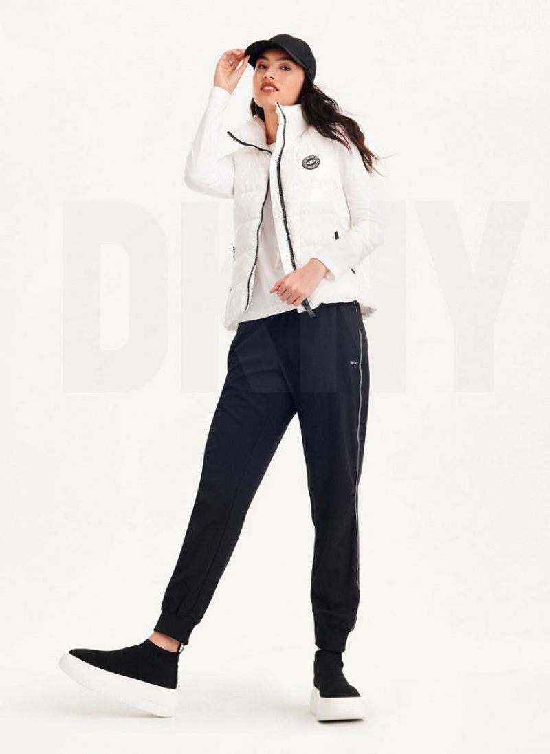 White DKNY Wet Token Logo Puffer Vest Women's Coats | USA-D1004