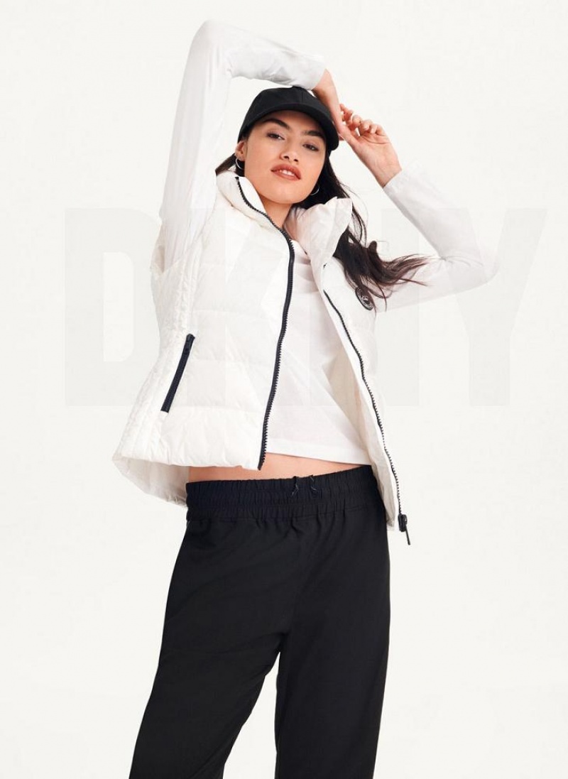 White DKNY Wet Token Logo Puffer Vest Women's Coats | USA-D1004