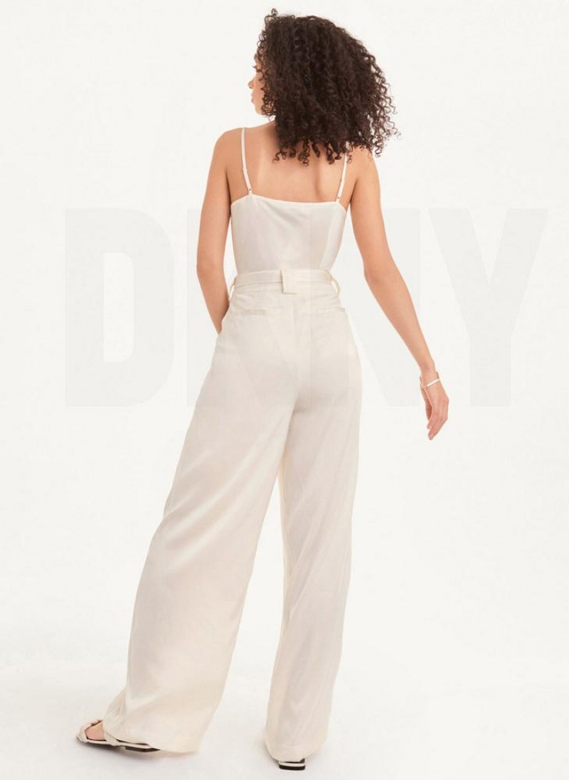 White DKNY Wide Leg Women's Pants | USA-D1092