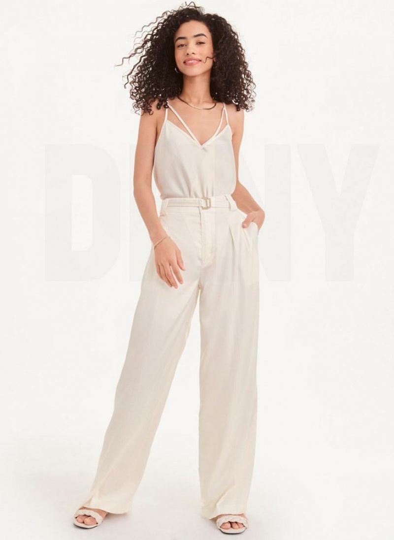 White DKNY Wide Leg Women's Pants | USA-D1092