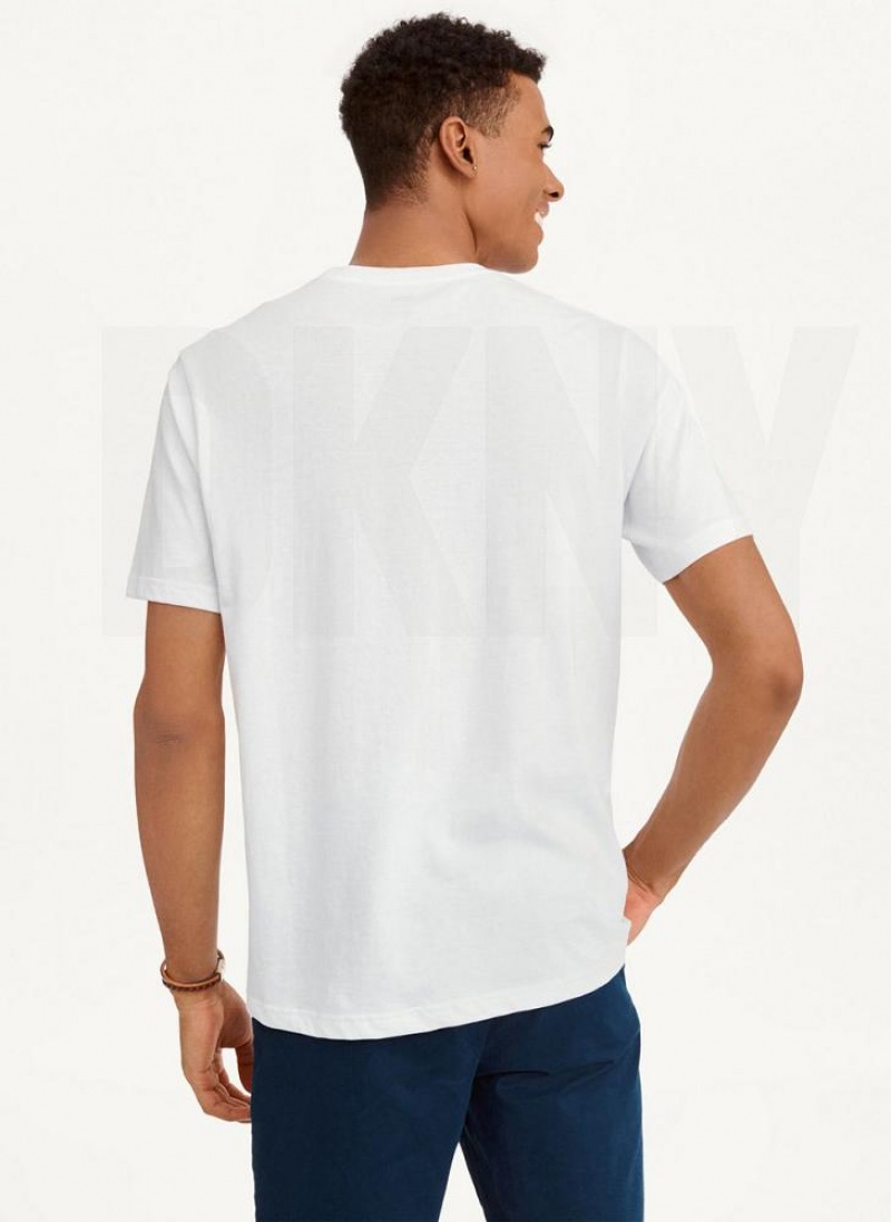 White DKNY Worn Shimmer Skull Men's T Shirts | USA-D1463