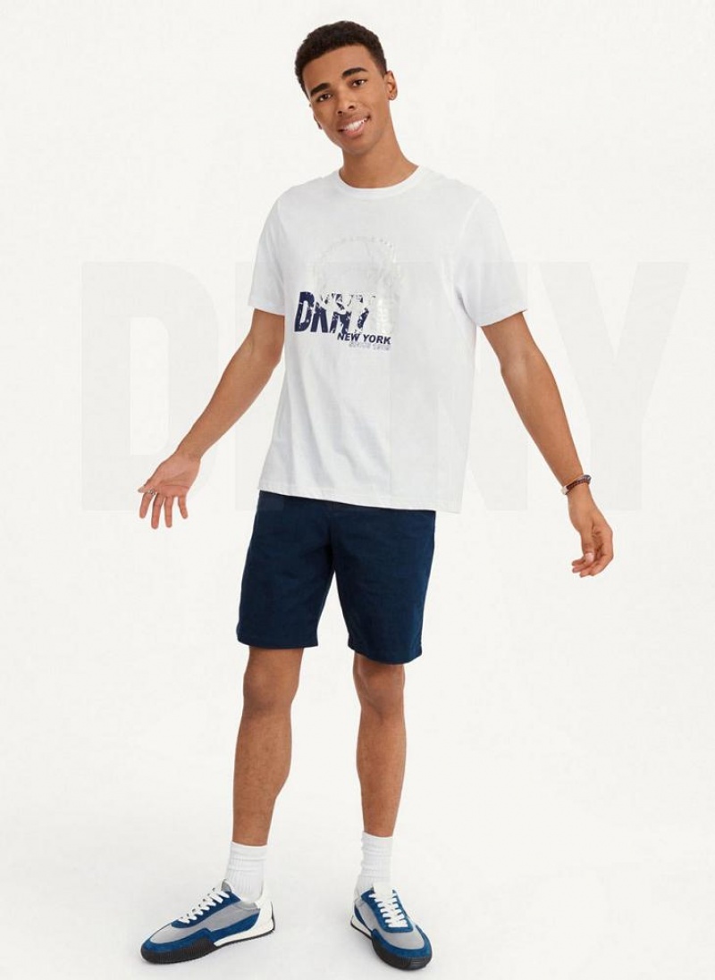 White DKNY Worn Shimmer Skull Men's T Shirts | USA-D1463