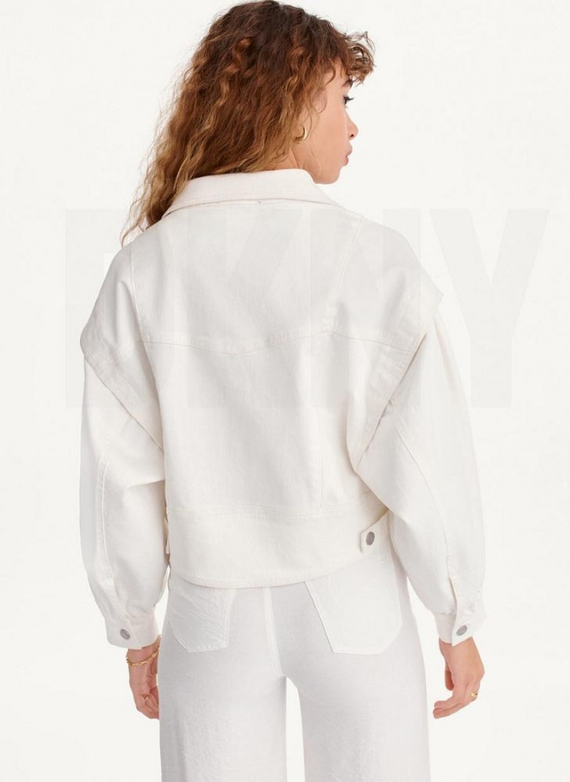 White DKNY Zip Front Flange Denim Women's Jackets | USA-D0600