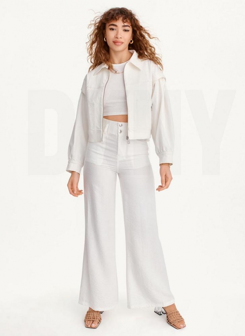 White DKNY Zip Front Flange Denim Women's Jackets | USA-D0600