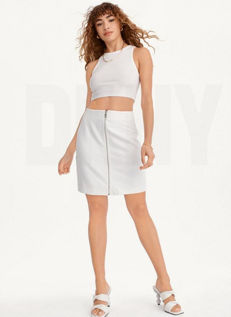 White DKNY Zip Front Midi Women's Skirts | USA-D1065
