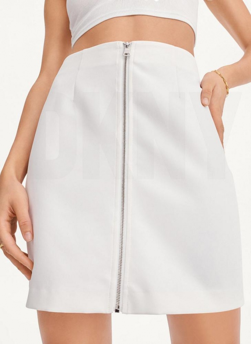 White DKNY Zip Front Midi Women's Skirts | USA-D1065