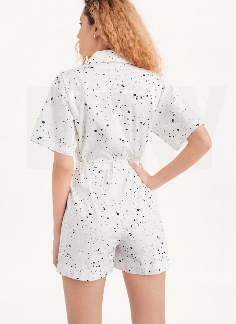 White Multicolor DKNY Splatter Print Women's Jumpsuits | USA-D0871