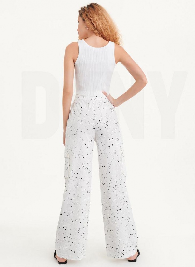 White Multicolor DKNY Splatter Print Women's Pants | USA-D1207