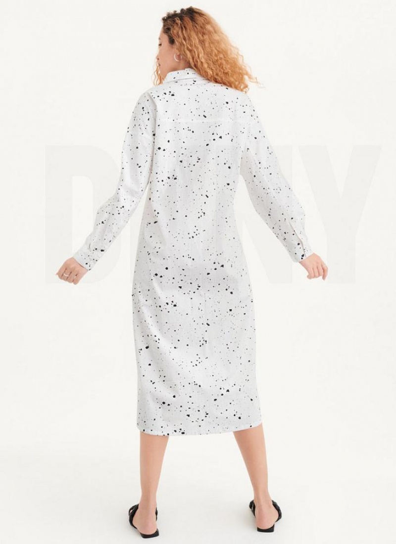 White Multicolor DKNY Splatter Print Women's Dresses | USA-D1655