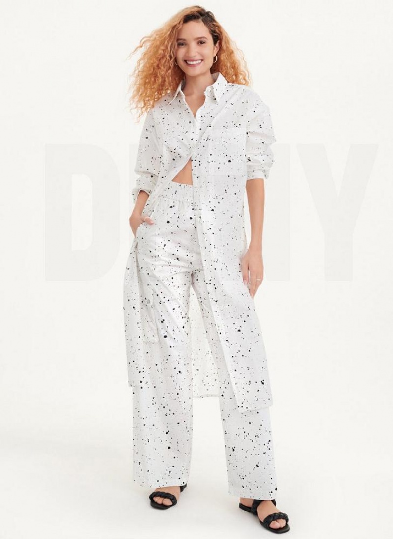 White Multicolor DKNY Splatter Print Women's Dresses | USA-D1655