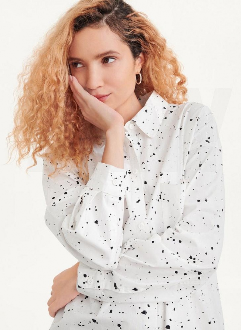 White Multicolor DKNY Splatter Print Women's Dresses | USA-D1655