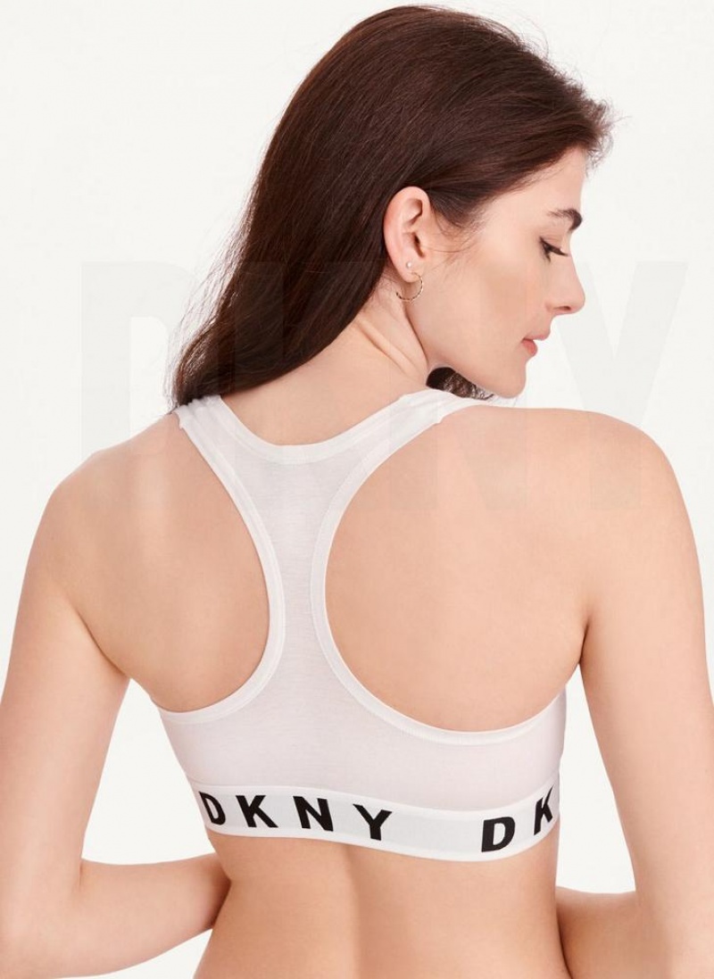 White / Black DKNY Cozy Boyfriend Racerback Women's Bras | USA-D1034