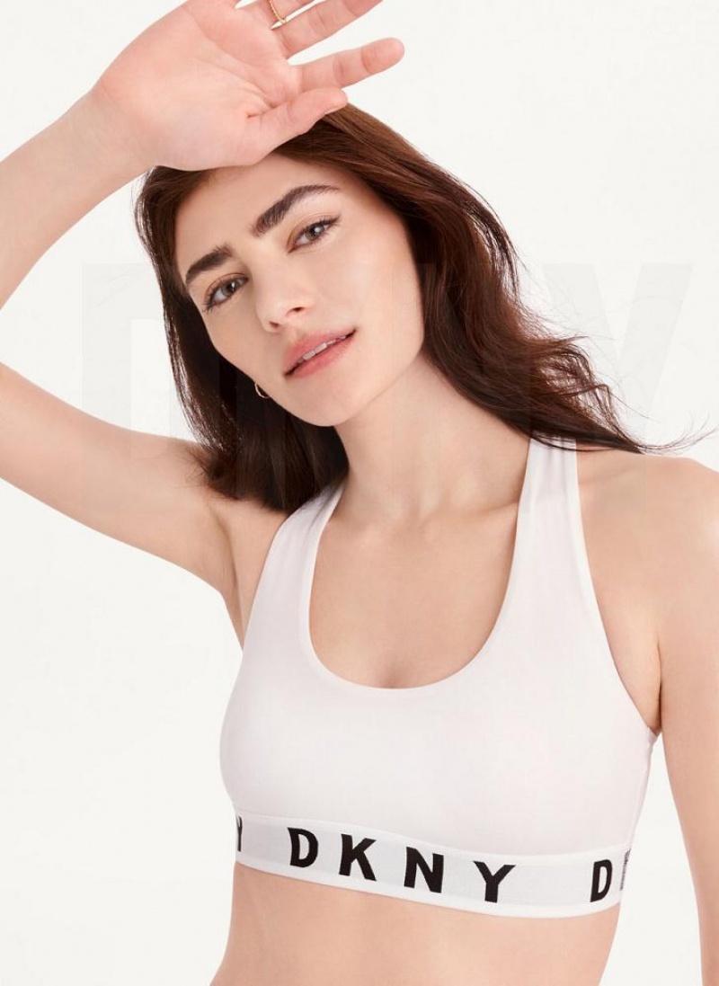 White / Black DKNY Cozy Boyfriend Racerback Women\'s Bras | USA-D1034