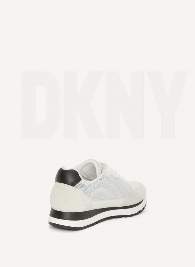 White / Black DKNY Exploded Logo Retro Shoes Sneakers | USA-D1405