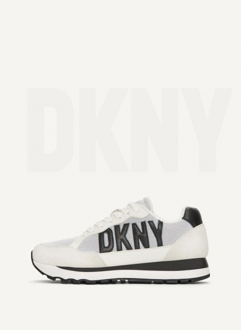 White / Black DKNY Exploded Logo Retro Shoes Sneakers | USA-D1405