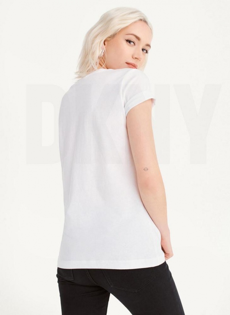 White / Black DKNY Foundation Logo Women's T Shirts | USA-D1146