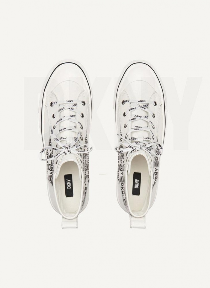 White / Black DKNY High Top Logo Shoes Sneakers | USA-D1796
