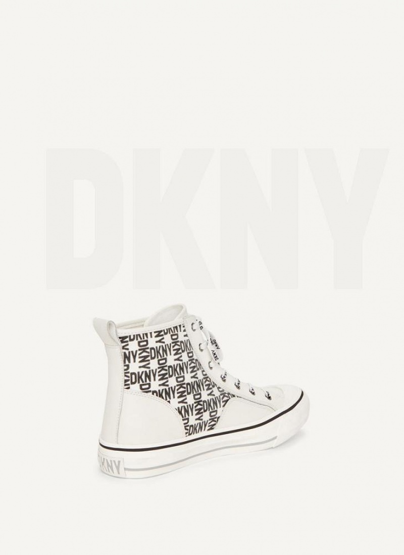 White / Black DKNY High Top Logo Shoes Sneakers | USA-D1796
