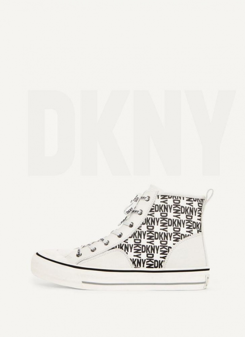 White / Black DKNY High Top Logo Shoes Sneakers | USA-D1796