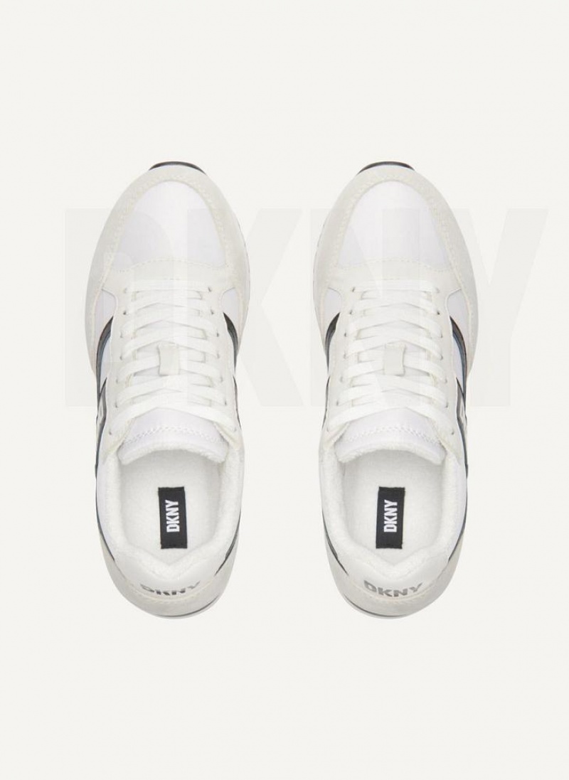 White / Black DKNY Logo Retro Shoes Sneakers | USA-D0195