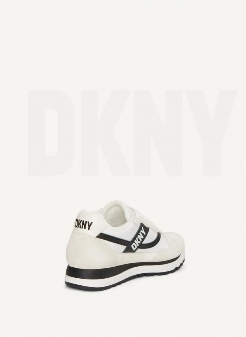 White / Black DKNY Logo Retro Shoes Sneakers | USA-D0195