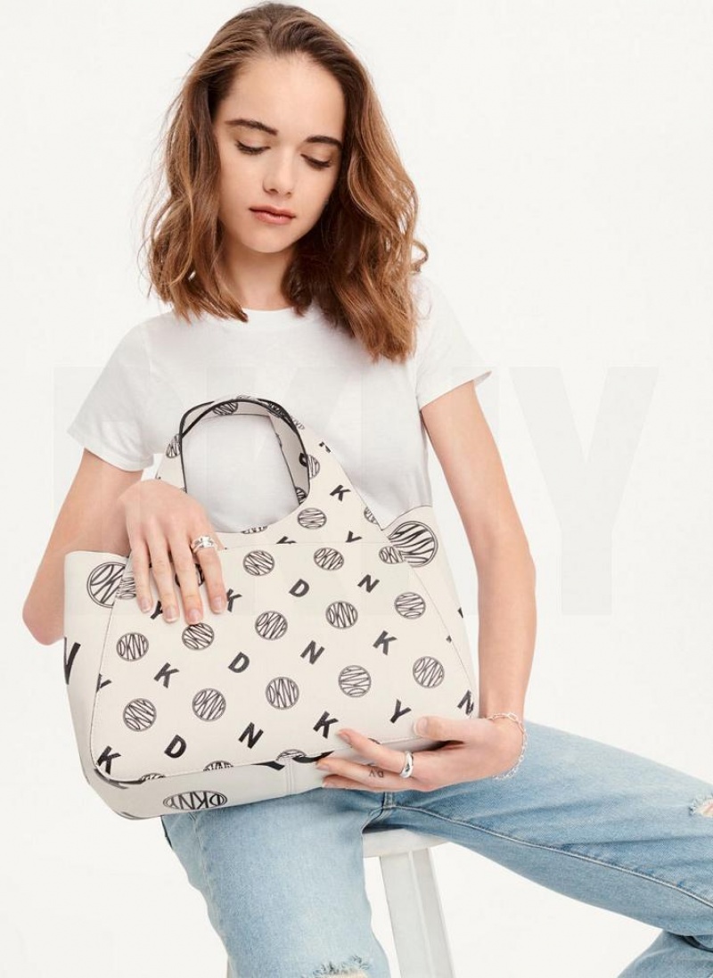 White / Black DKNY The Medium Logo Effortless Tote Bags Crossbody Bags | USA-D1248
