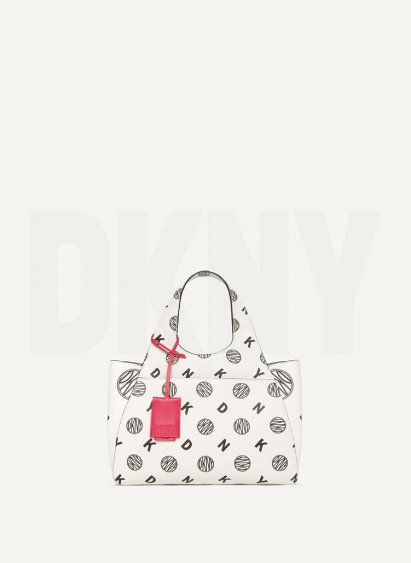 White / Black DKNY The Medium Logo Effortless Tote Bags Crossbody Bags | USA-D1248