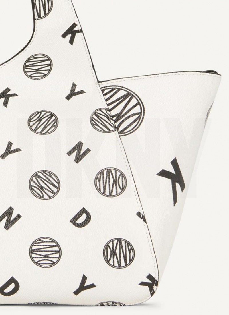 White / Black DKNY The Medium Logo Effortless Tote Bags Crossbody Bags | USA-D1248