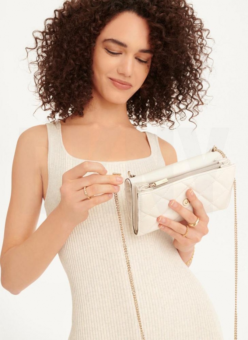 White / Gold DKNY Quilted On A Chain Bags Wallets | USA-D0520