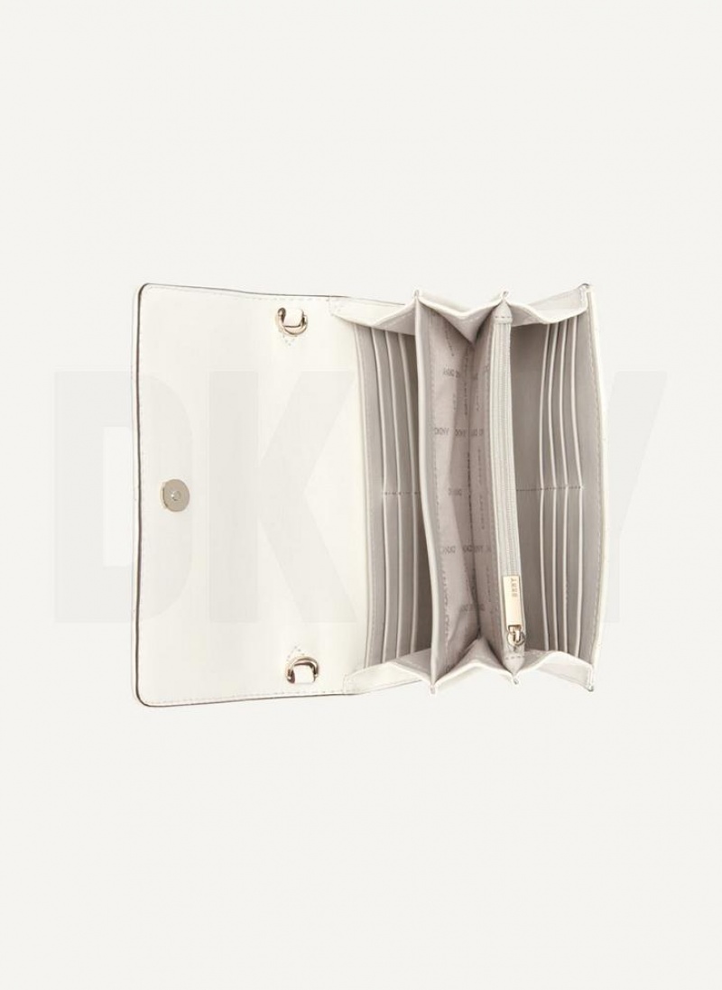 White / Gold DKNY Quilted On A Chain Bags Wallets | USA-D0520