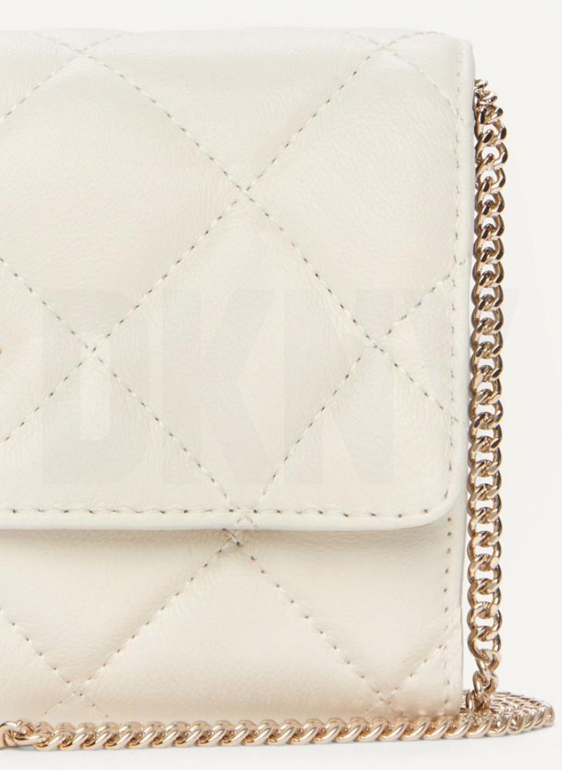 White / Gold DKNY Quilted On A Chain Bags Wallets | USA-D0520