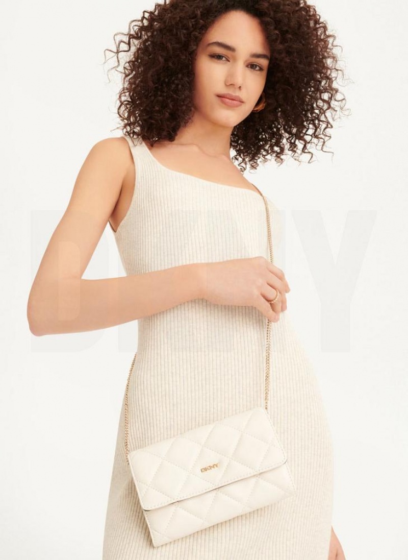 White / Gold DKNY Quilted On A Chain Bags Wallets | USA-D0520