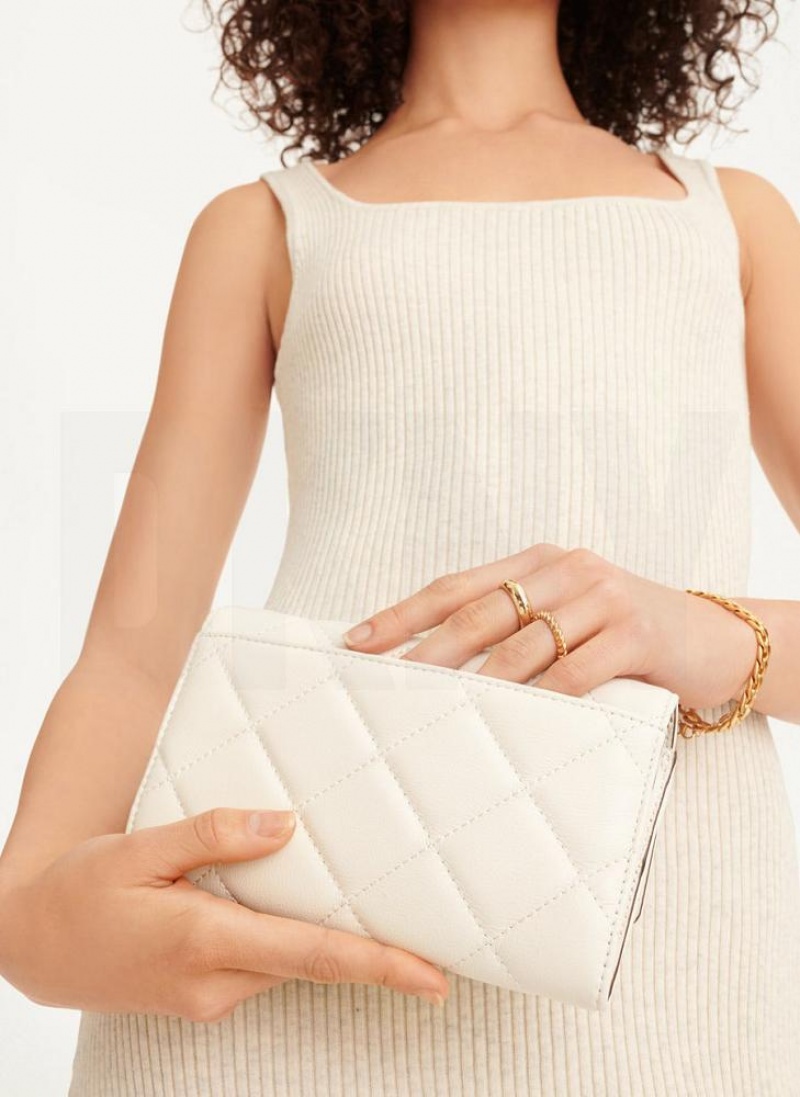 White / Gold DKNY Quilted On A Chain Bags Wallets | USA-D0520